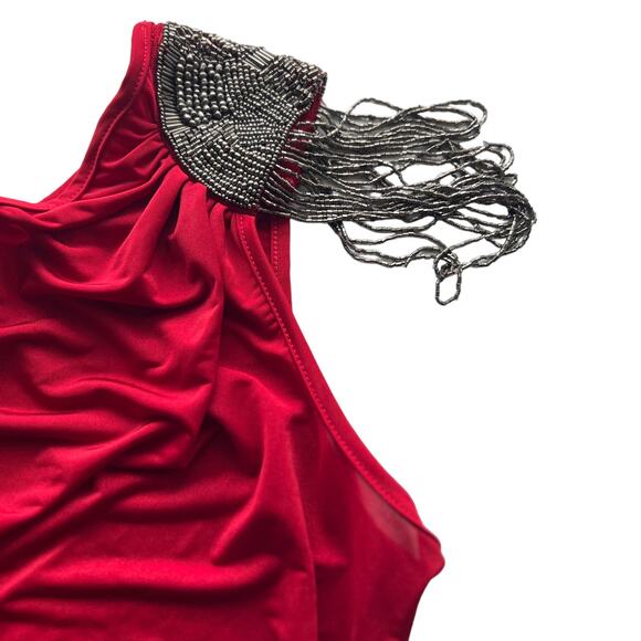 Forever 21 One-Shoulder Top Red Gunmetal Beading Womens Size Large Y2K NWT - Picture 4 of 9